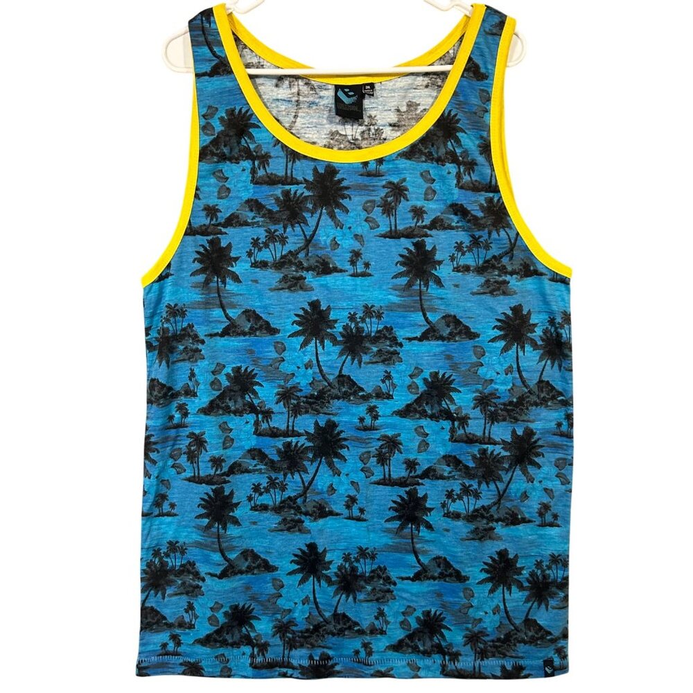 Burnside Men's Tank Top Size 2XL Tropical Island All Over Print EUC